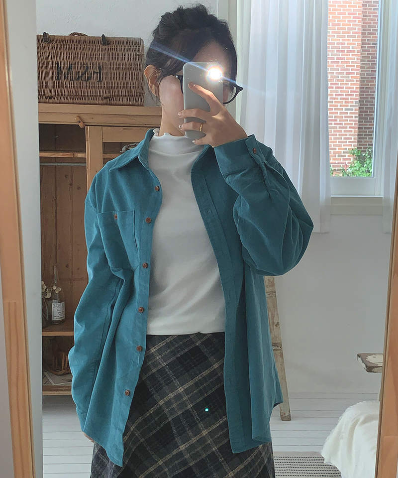 Corduroy Collar Shirt Shirt Blouse Basic Item Cotton
