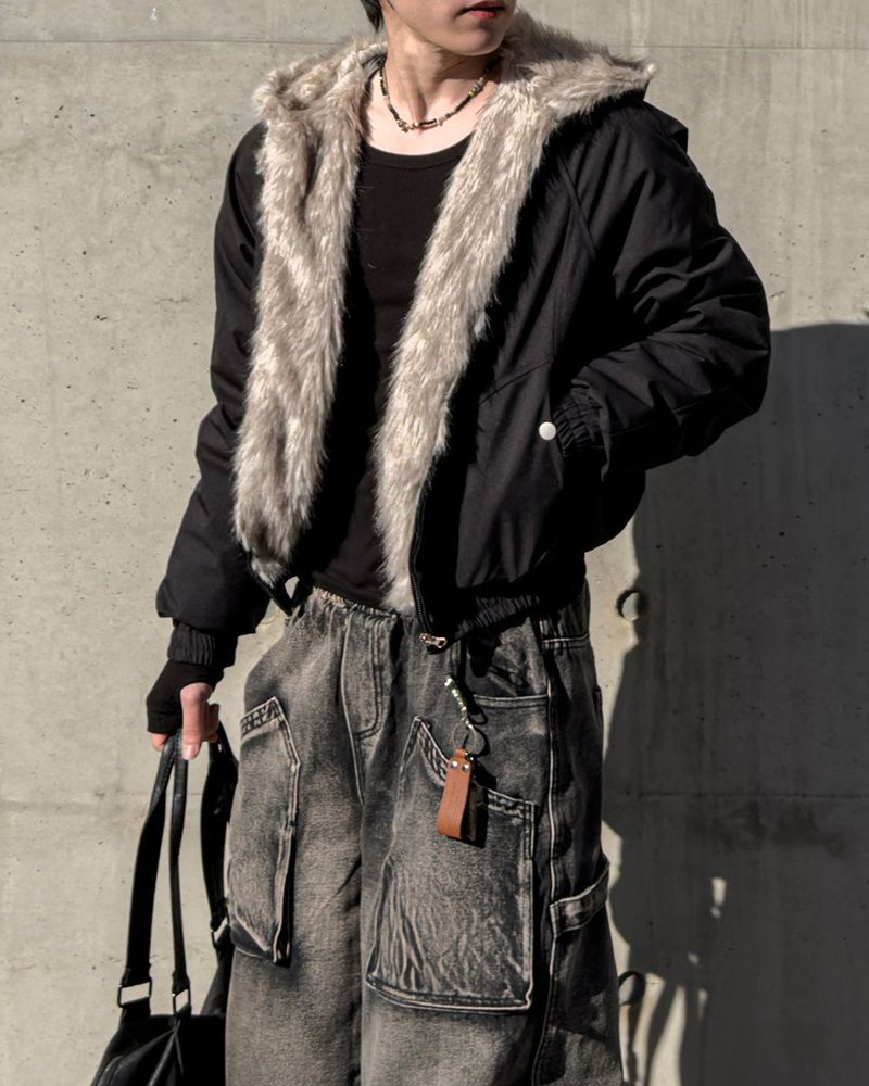 Helen Cropped Fur Hooded Jumper