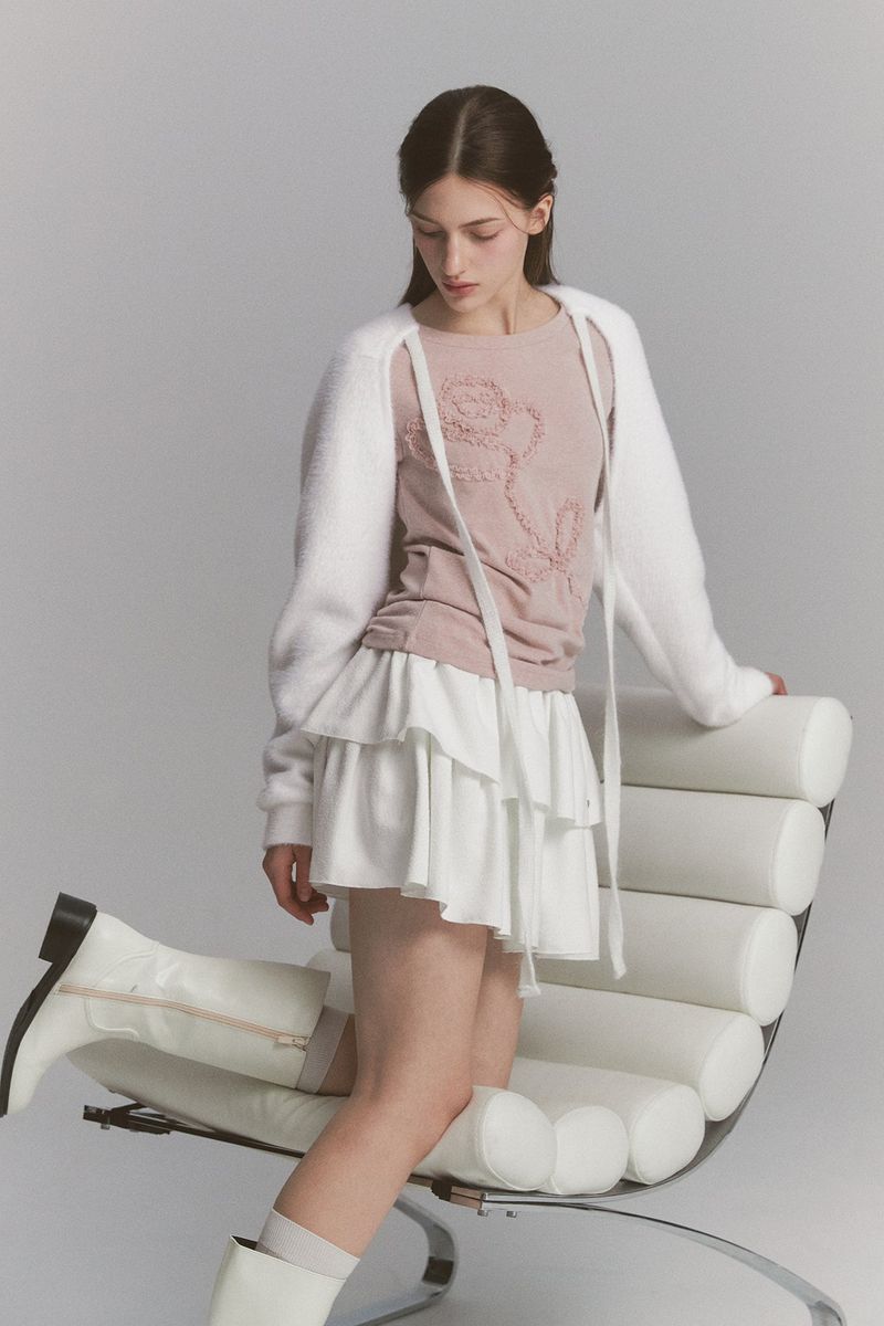 Fur Ribbon Bolero White