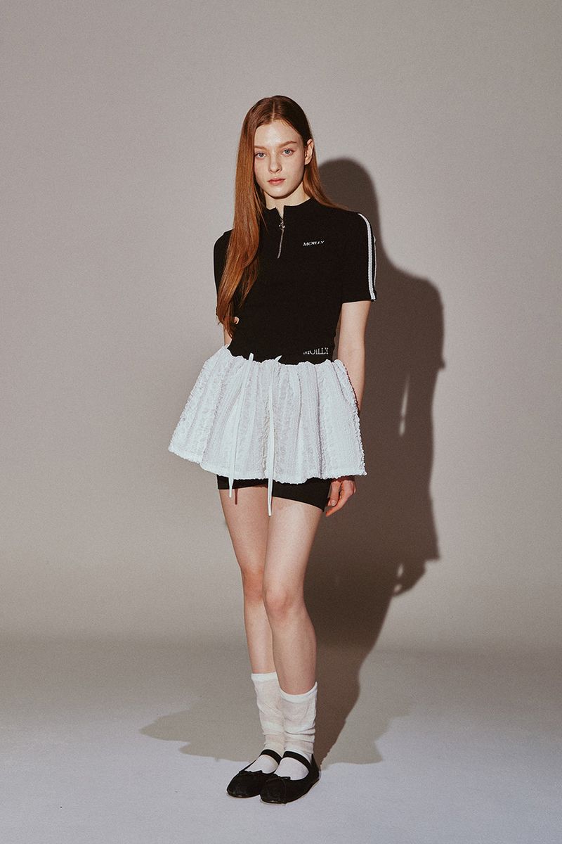 Frill Mini Shirring Skirt White