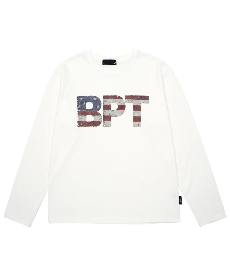 BP2 DISORDER（ビーピートゥーディスオーダー）の「USAフラッグロングスリーブTシャツ ホワイト（トップス）」