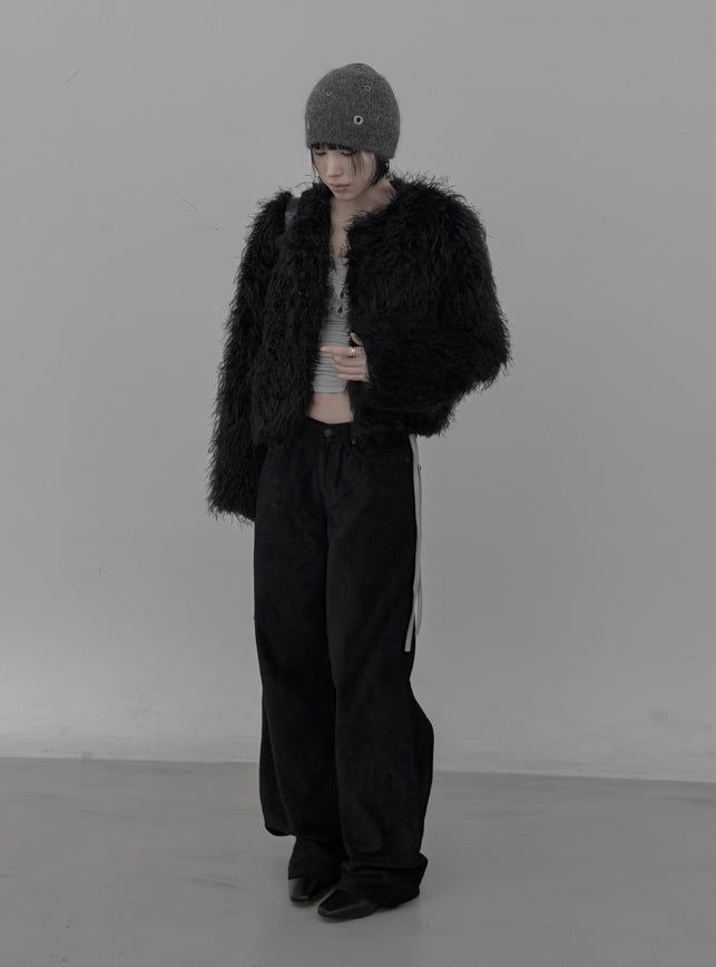 Eyelet Angora Fur Short Beanie