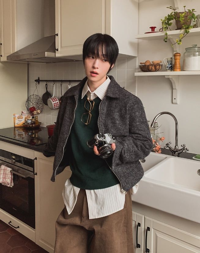 Log Mohair Wool Crop Jacket