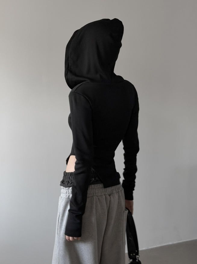 Cutout Bodysuit Unbalance Snap Hood