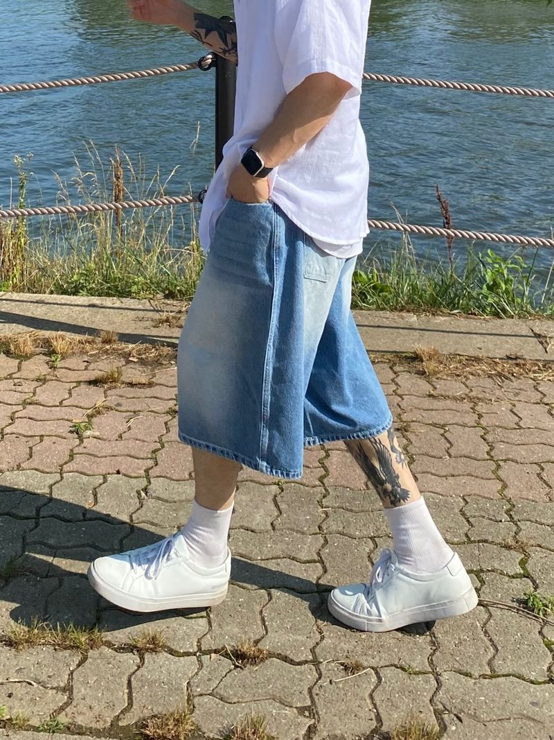 Sand denim half pants