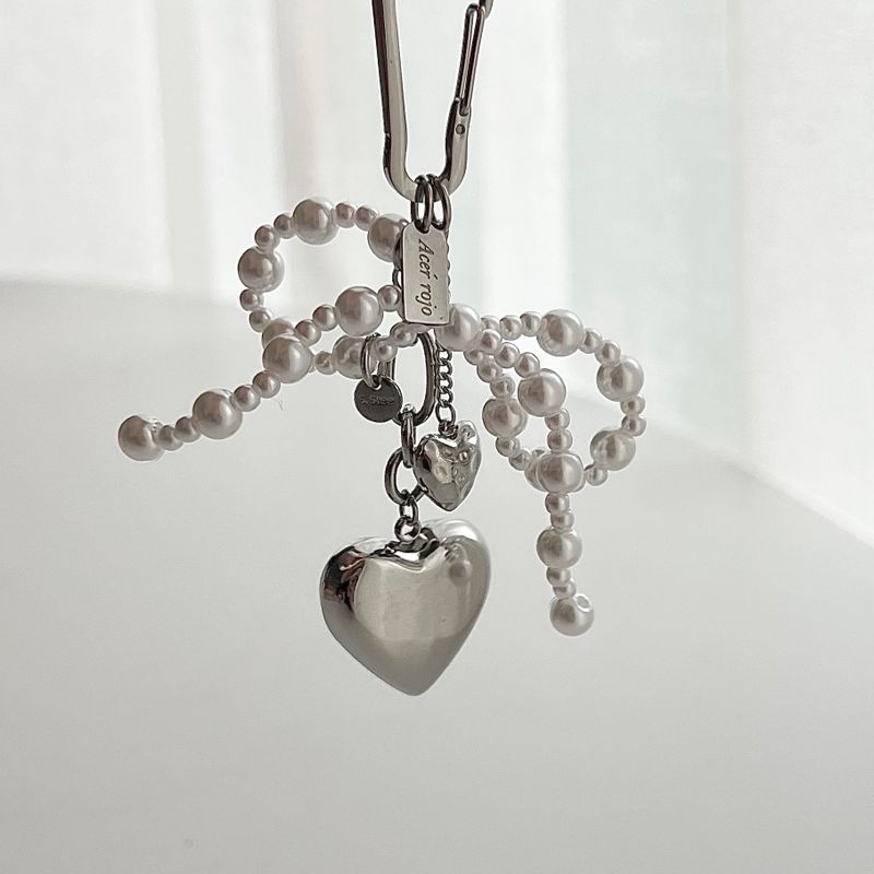 rop Ballet Core Keyring Stainless Steel Titanium Pearl Ribbon Big Heart AirPods Buzz Keyring Keyring