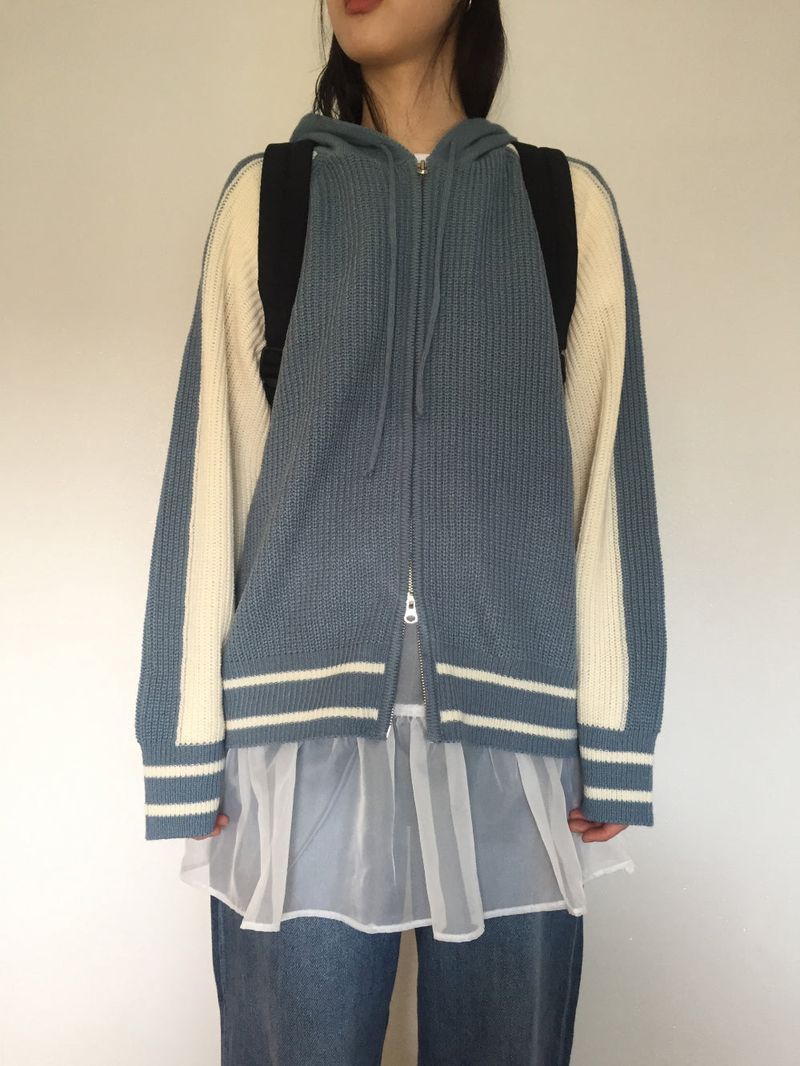 Coloring Hooded Zip-Up Knitwear (4 colors)