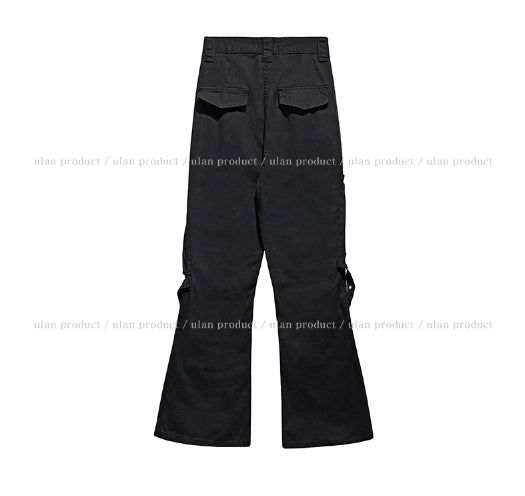 アカンアイレットストラップセミブーツカットパンツ