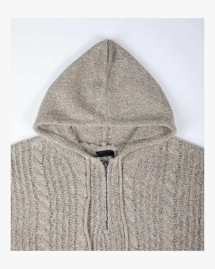 (UNISEX) Follow Half Zip Cable Knit Hoodie