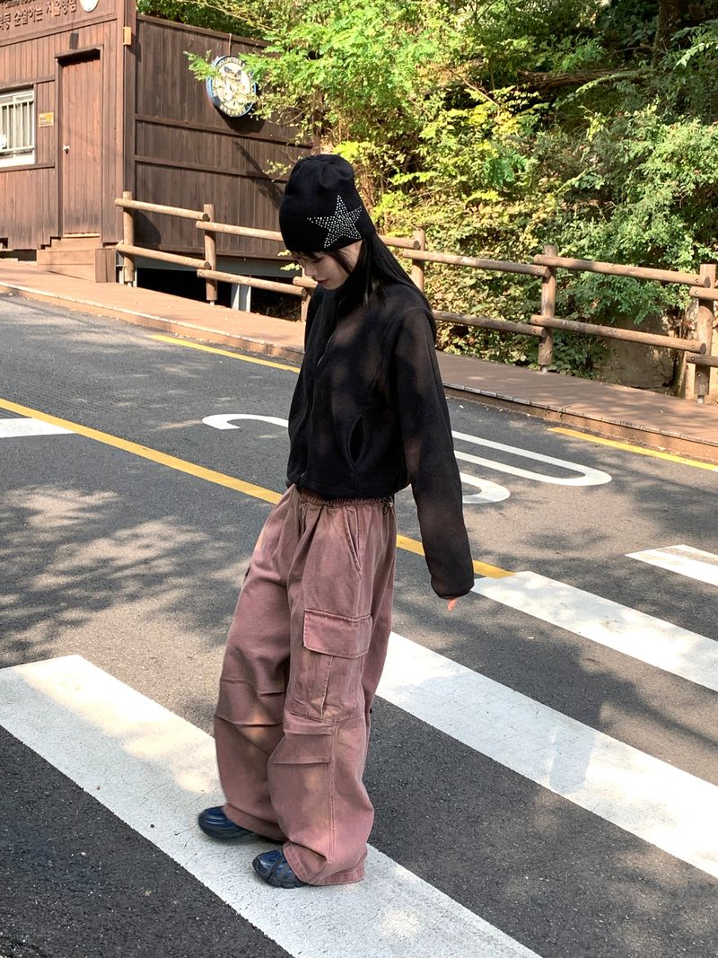 [MADE] Laco Basic String Semi-Crop Fleece Fleece Zip-up