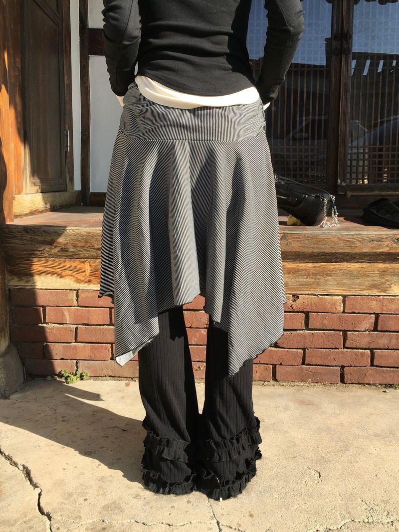 Peach Unbalanced Layered Midi Skirt (2c)