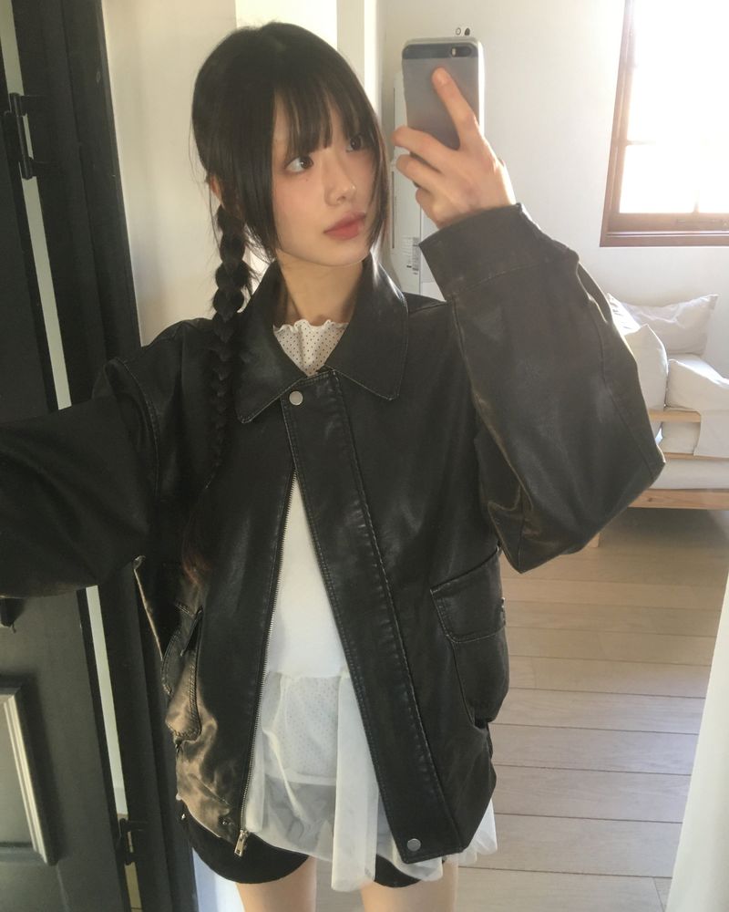 [MADE] Bloom Vintage Washing Pocket Oversized Leather Jacket