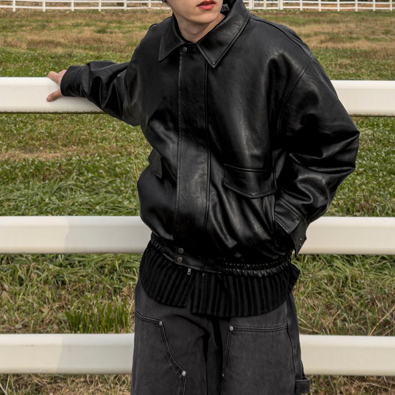 Lining fur oversized leather jumper