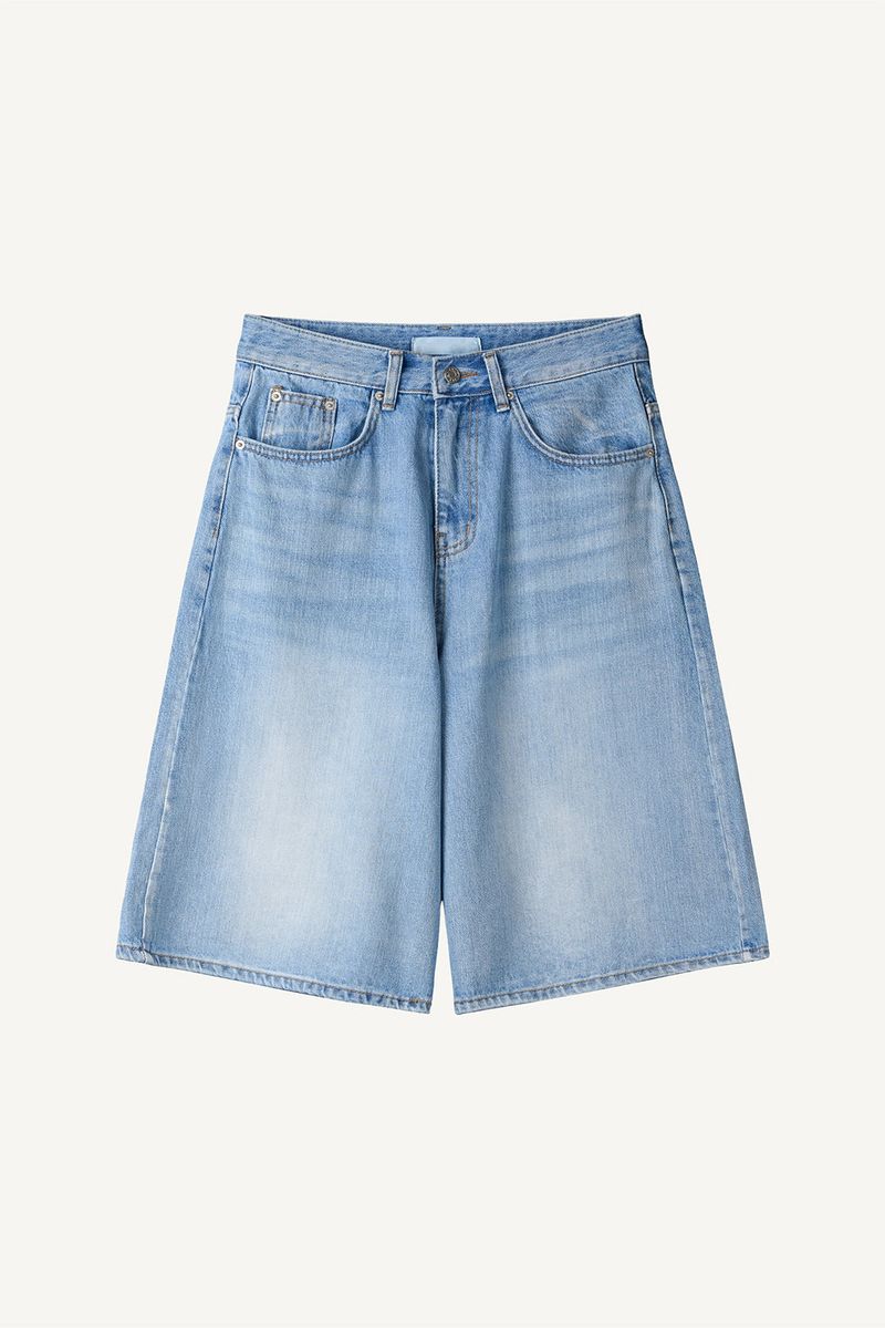Air Blue Washed Denim Bermuda Pants