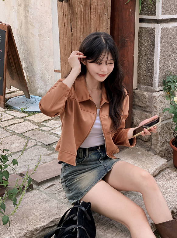 #Suede Collar Crop Jacket (3color)