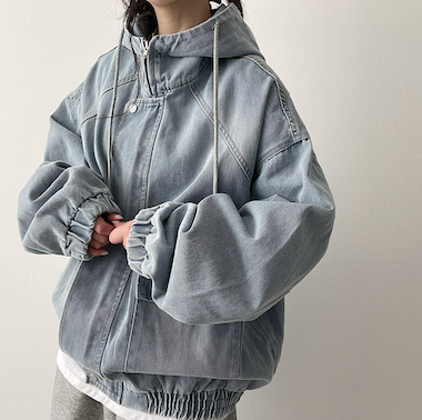 Delt Boxy Fit Two-Way Denim Hooded Jumper