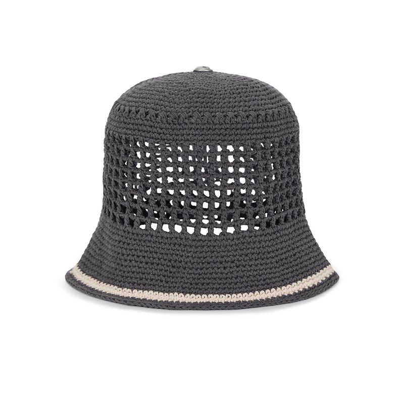 VA Top Button Knit Crochet Bucket Hat / Gray