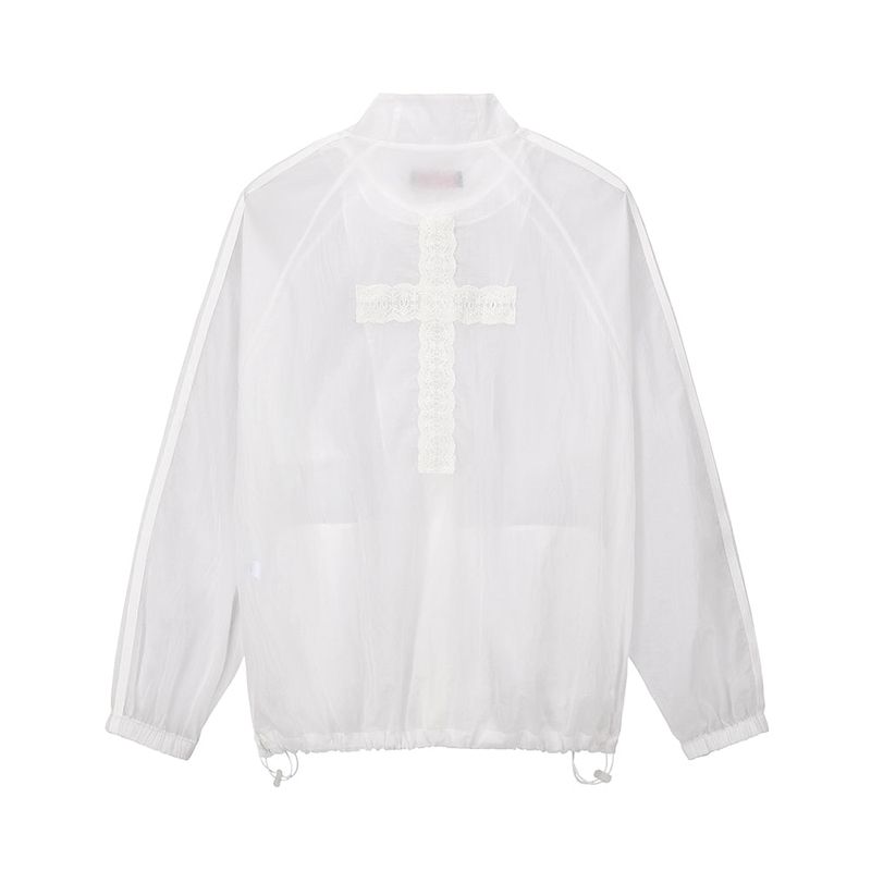 Cross Sheer Zip-Up Jacket - WHITE