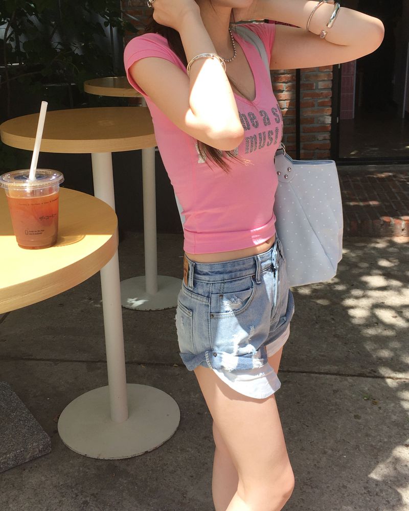 Roll up denim shorts