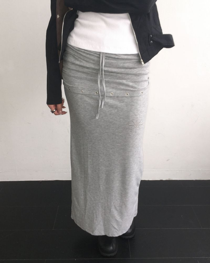Layered stud long skirt