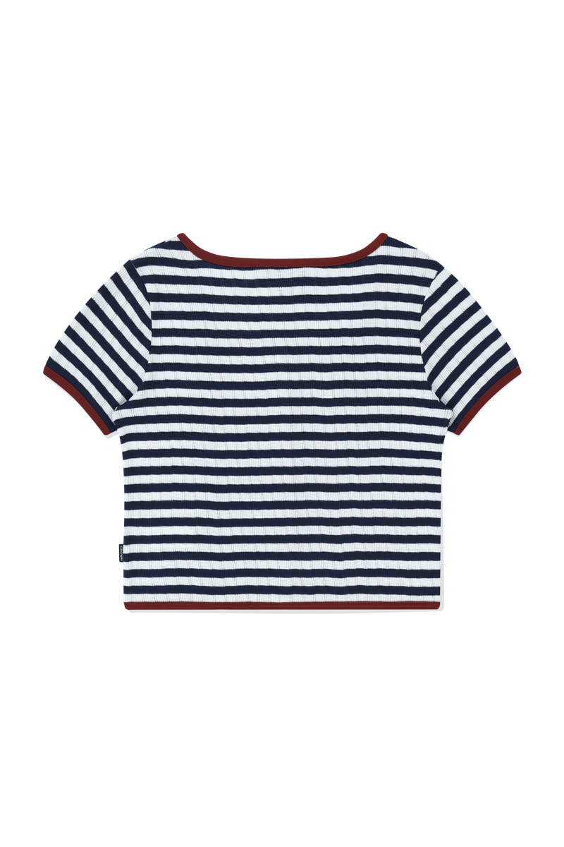 SQUARE NECK STRIPE CARDIGAN