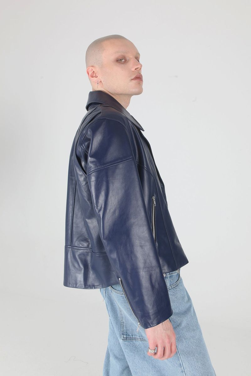 Midnight Blue Lamb Skin Rider Jacket