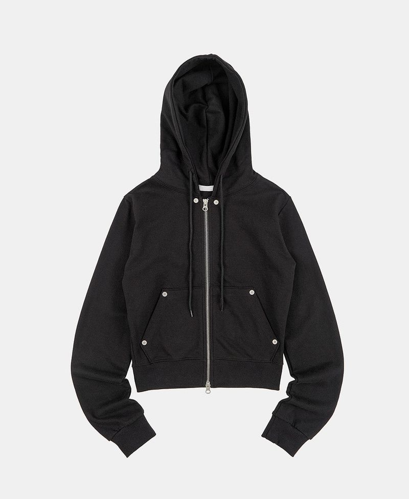 Eyelet 2-way short hood zip-up