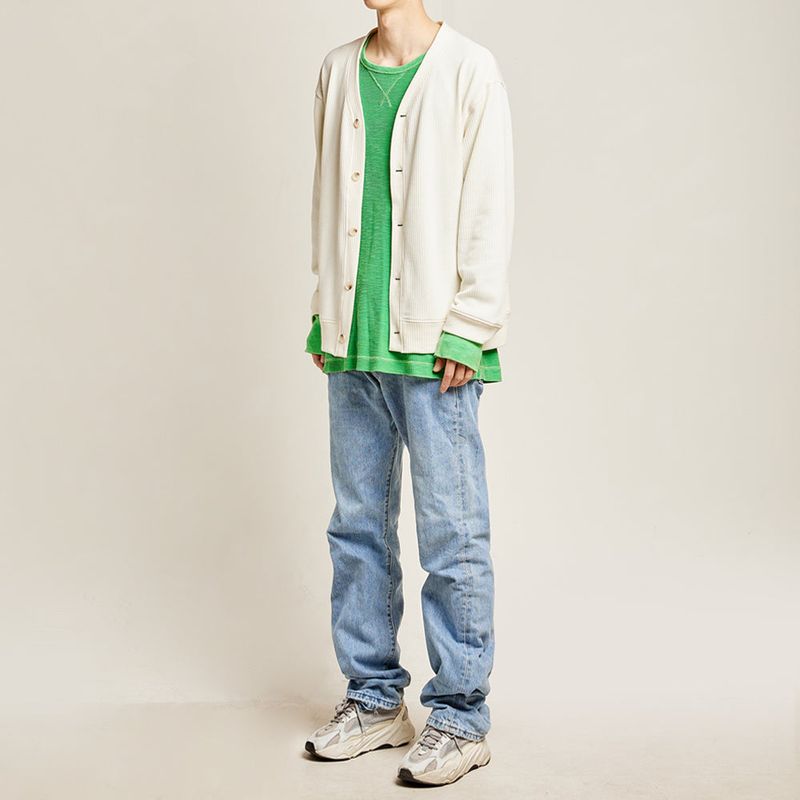 DAMP V-NECK WAFFLE CARDIGAN_IVORY
