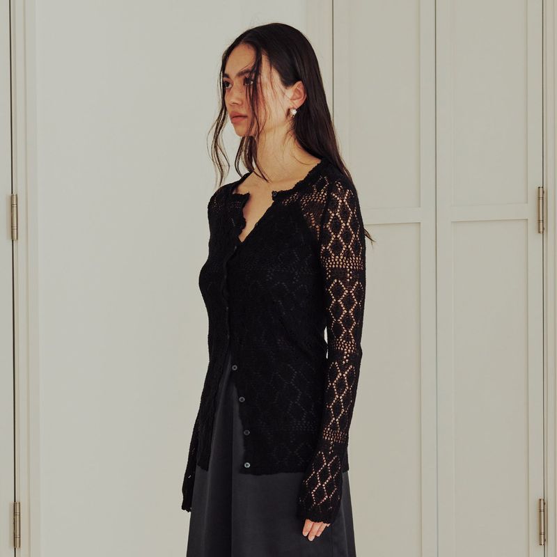 Diamond Sheer Knit Cardigan (BLACK)