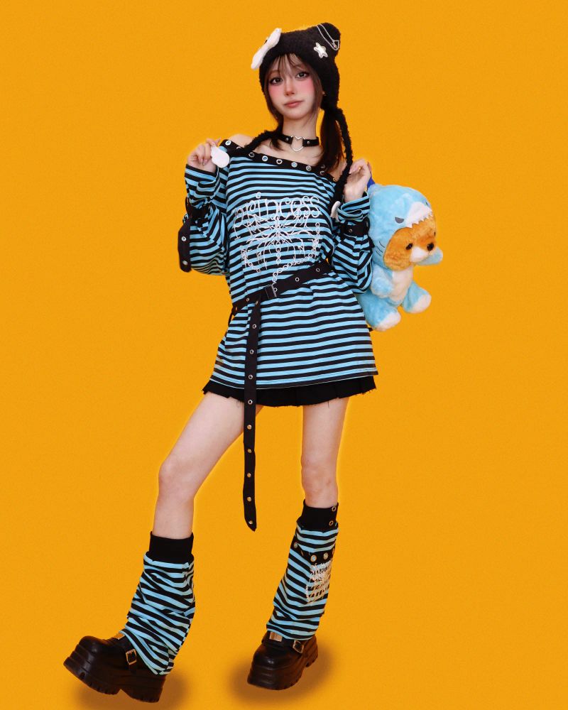 funky-girl striped long T+warmer (2color)