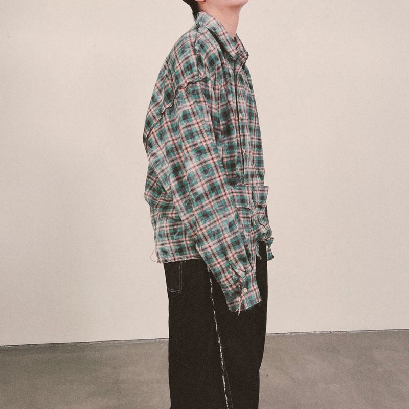 smoke wash check shirt_green