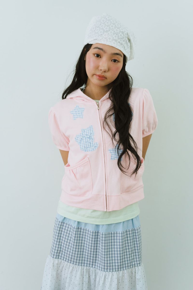 PURRING CHECK PATCH HOODIE 