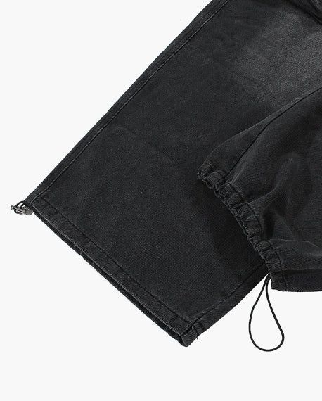 Hip 3D cargo denim banding pants