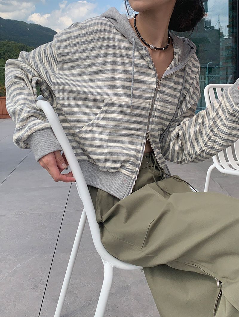 2WAY STRIPE HOODIE ZIP-UP (2COLOR)