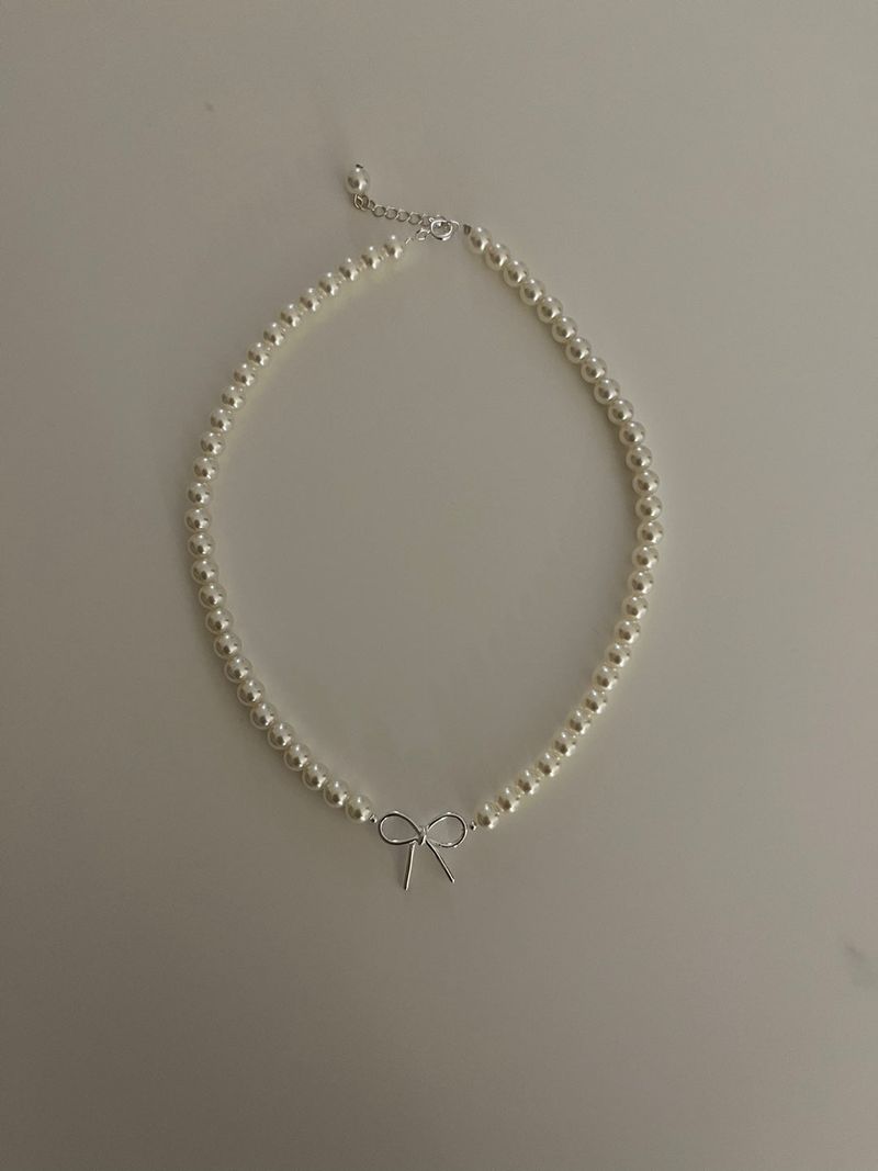 (silver925) Ribbon pearl necklace