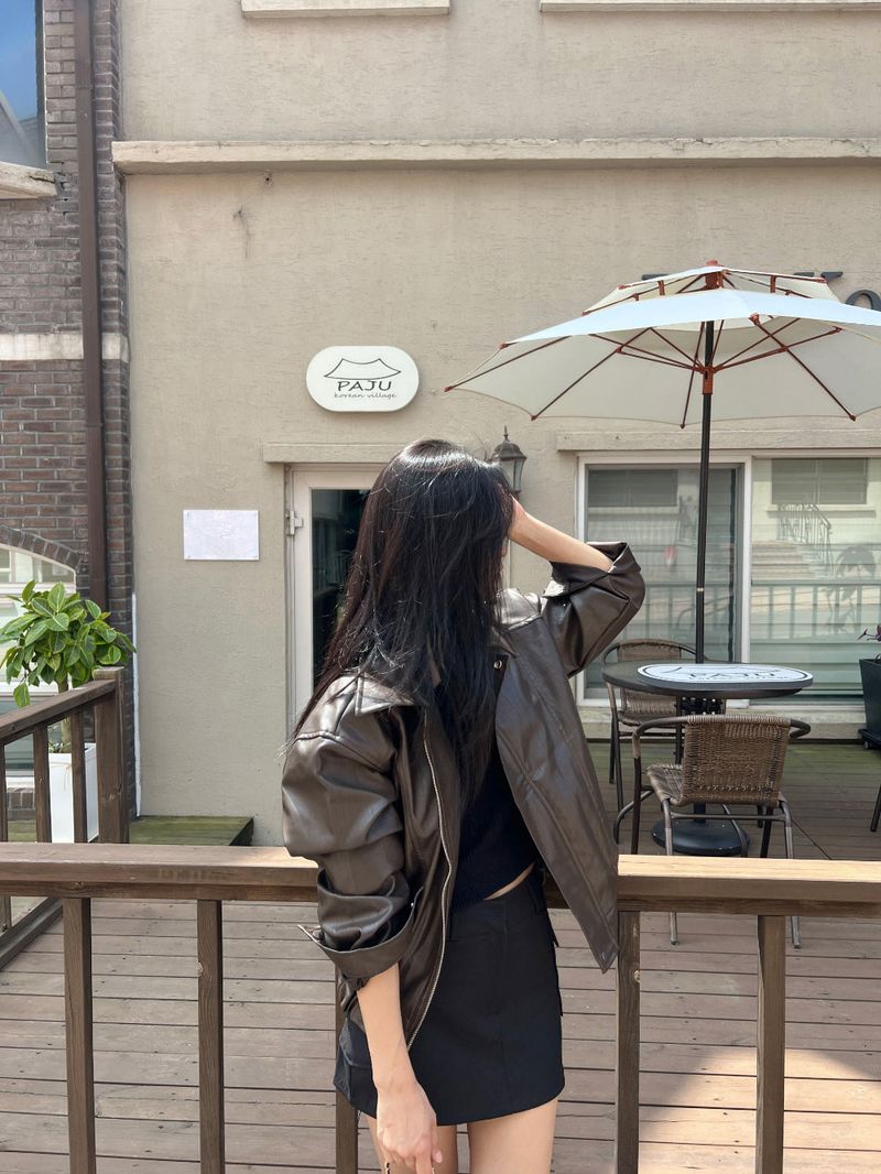 Old box leather bike overfit leather jacket (2 colors)