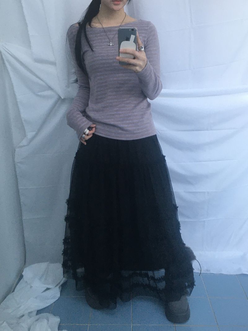 Cloud chiffon frill long skirt