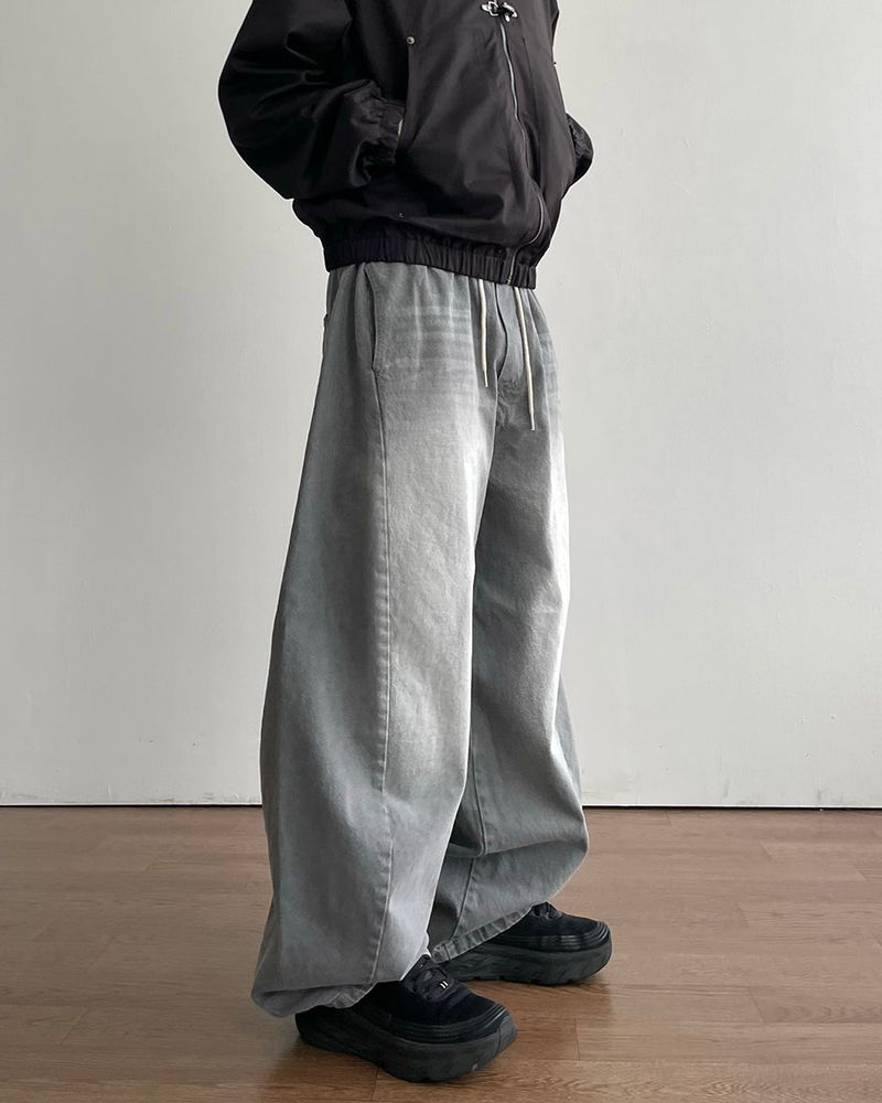 Cement Curved Denim Pants