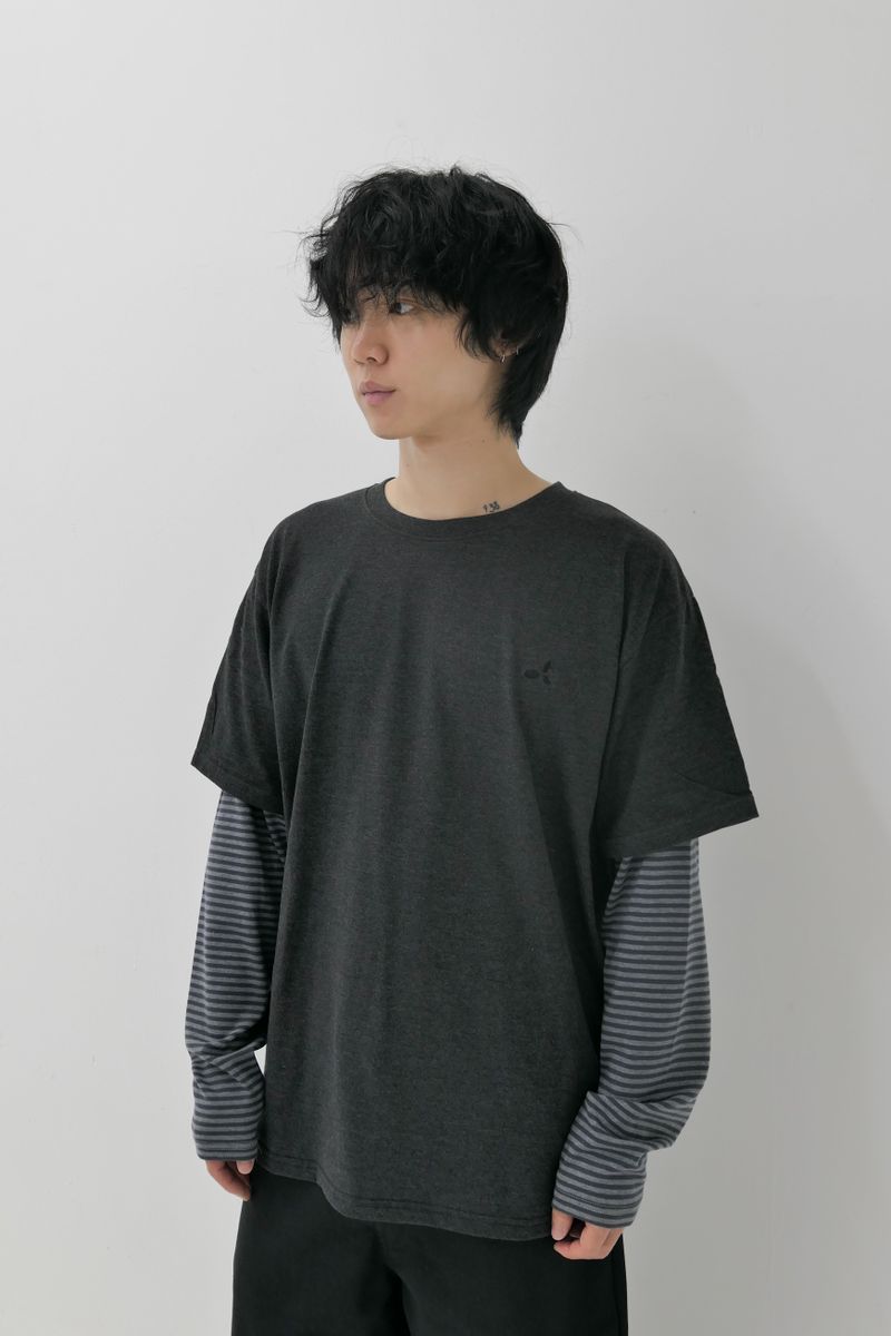 BP2 DISORDER（ビーピートゥーディスオーダー）の「 Layered Stripe T-Shirt Charcoal（Tops）」