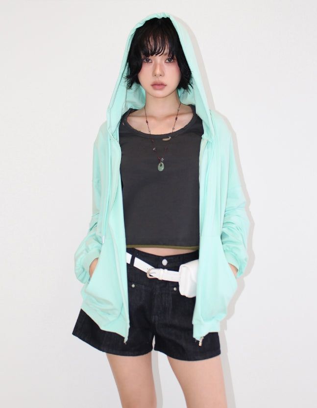 ROUGH SHIRRING HOOD ZIP-UP