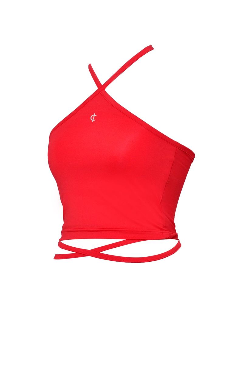 2-way halter span crop sleeveless top (red)