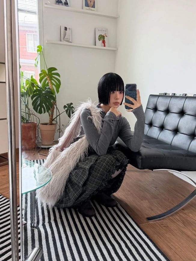 CHECK TIERED FRILL SKIRT