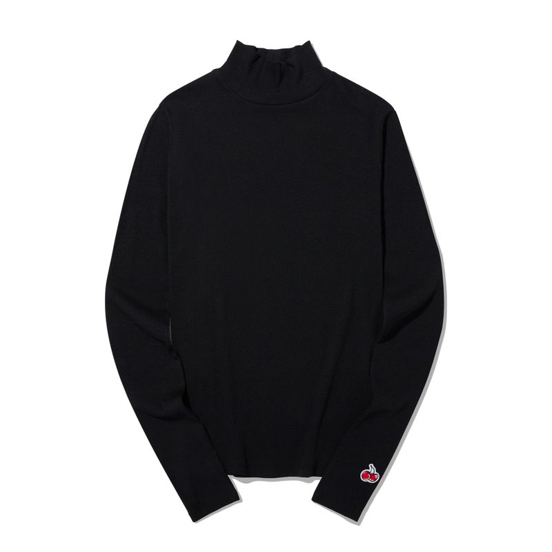 CHERRY BASIC HALF NECK T-SHIRT [BLACK]