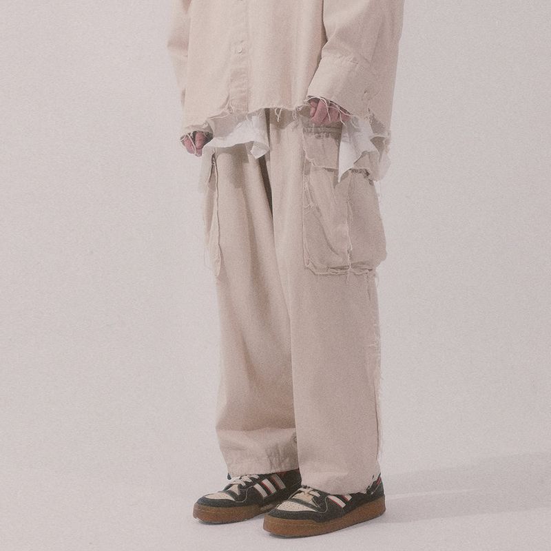 grunge wide cargo pants_lightbeige