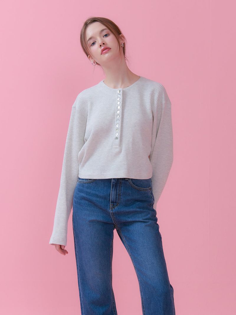 WAFFLE CROP T-SHIRT_OATMEAL