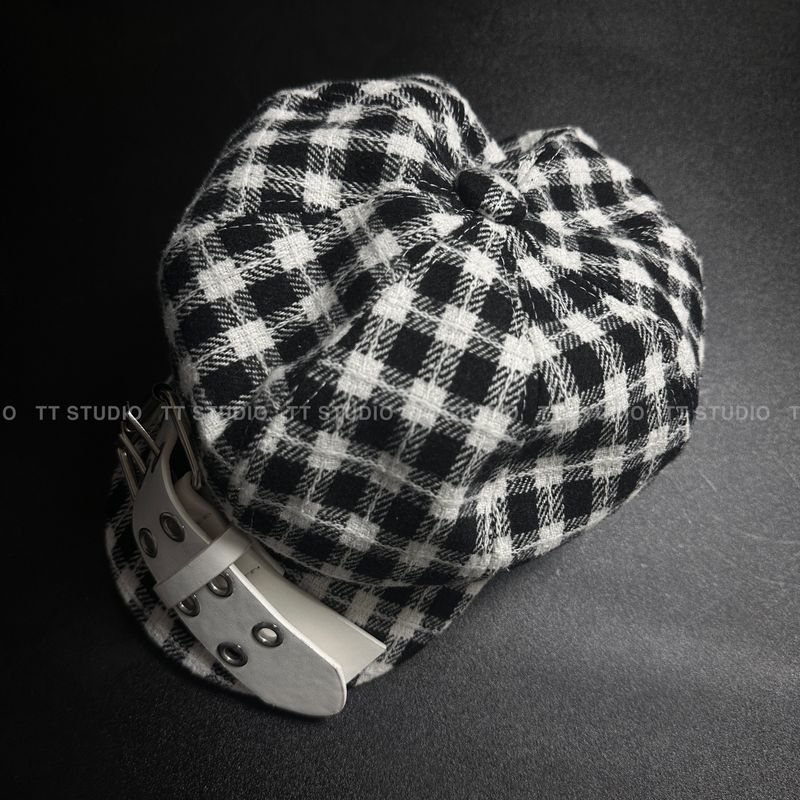 Check tweed beret