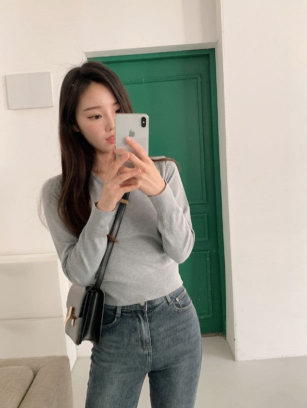 Standard Crop V-neck Knit (12color)