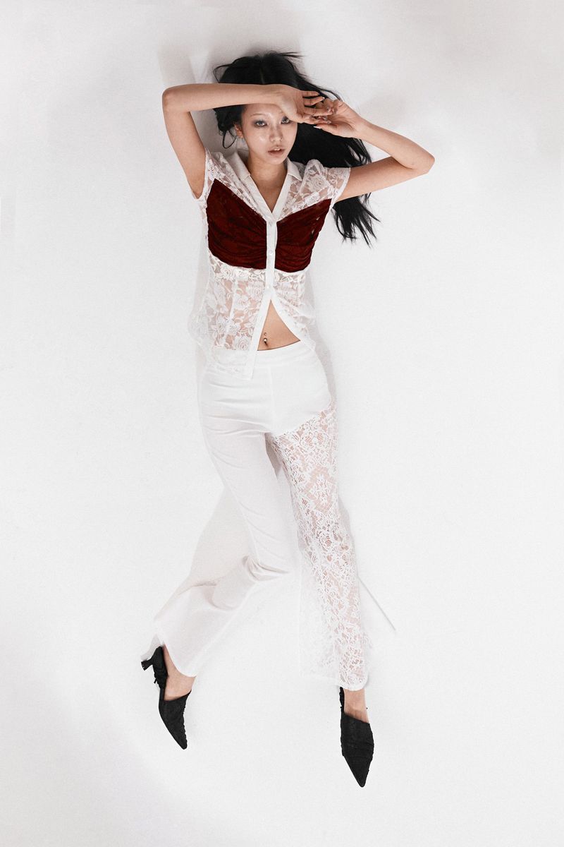 LACE BOOTS CUT PANTS #WHITE