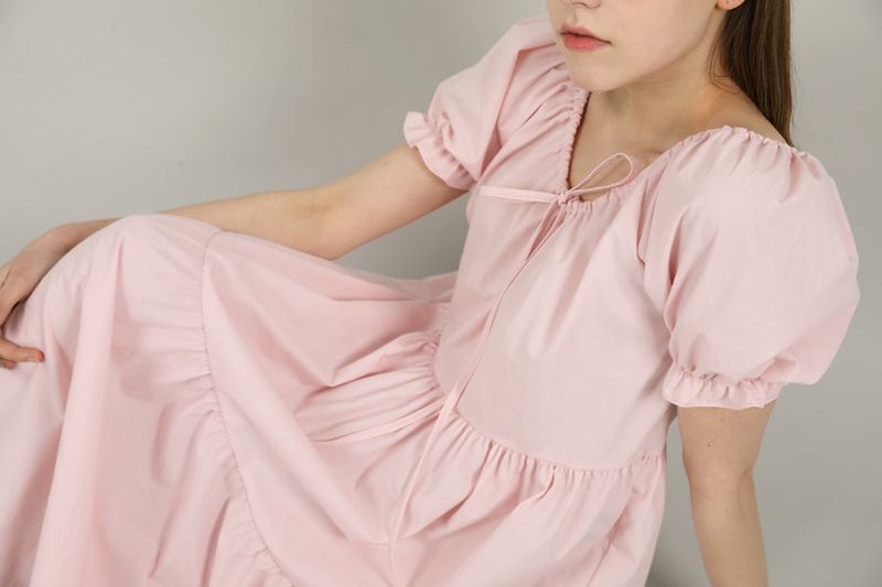 Romantic Shirring Long Onepiece Pink