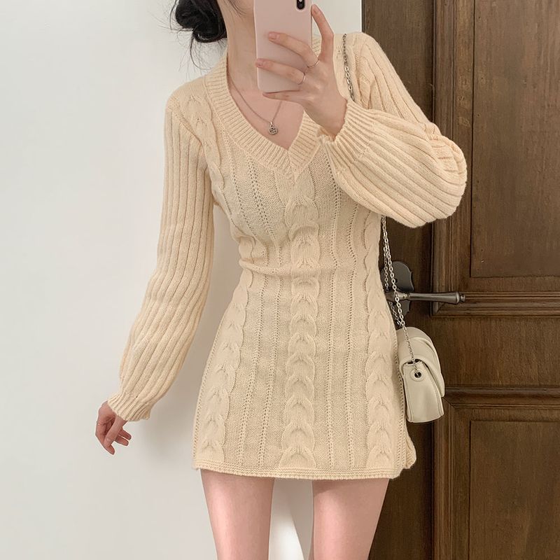 [4color]twisted knit dress